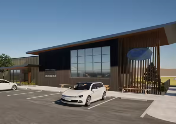 Artistic render of the Montana Dinosaur Center Gallery Expansion north face.